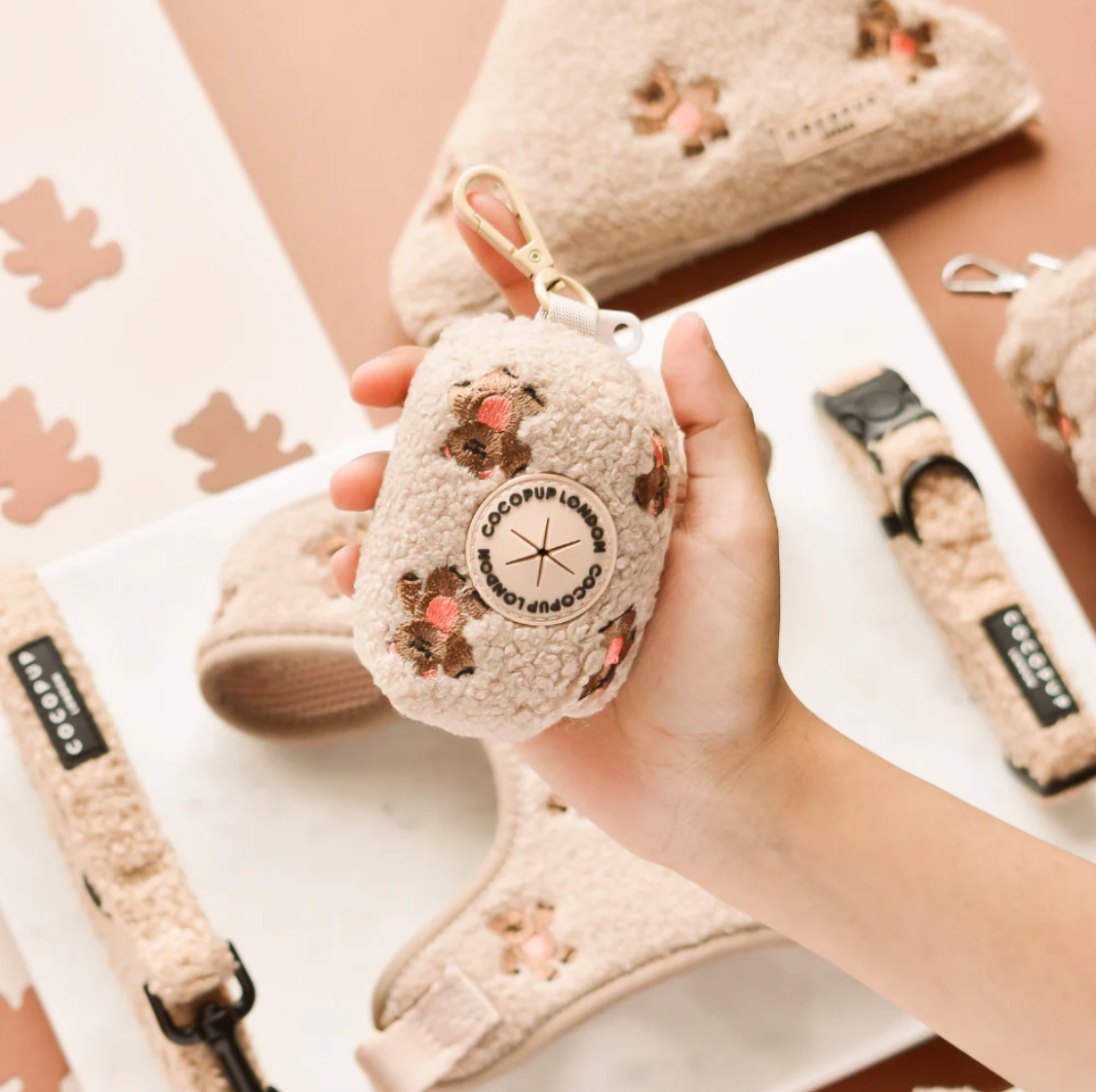 Theo Embroidered Teddy Poop Bag Holder