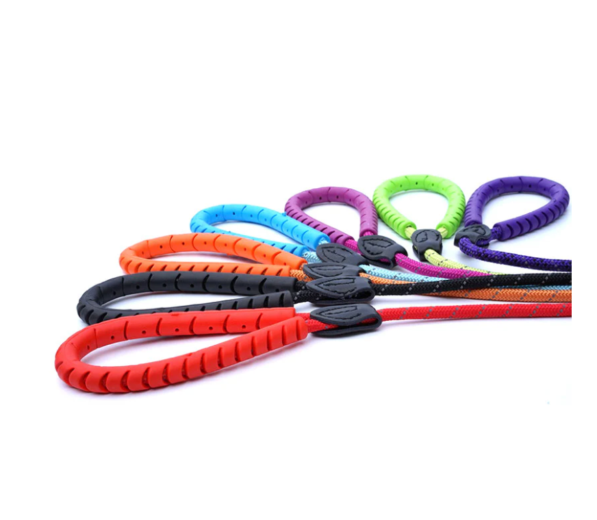 Miro&Makauri Dog Slip Lead w Fig 8 Training Aid - Bright Colours & Reflective Thread with "RUBBER HANDLE GRIP"