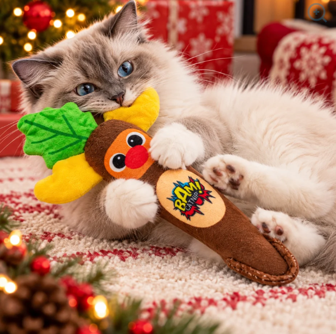 Cat Christmas toys-BAM Santa and Rudolf Catnip toys.