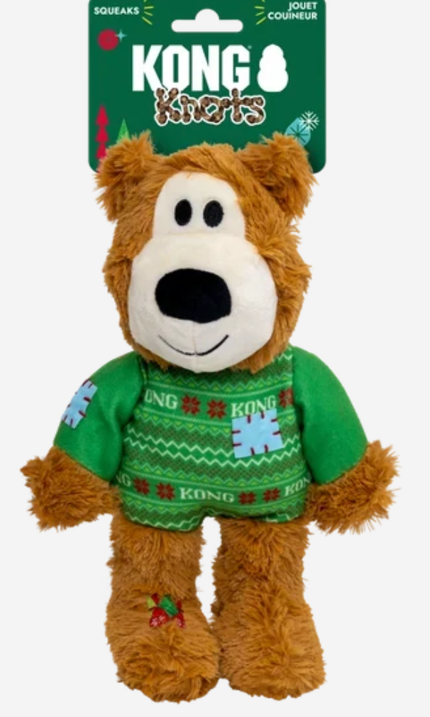 KONG Holiday Christmas Knot Bear in two sizes , perfect gift for Dogs and Puppies