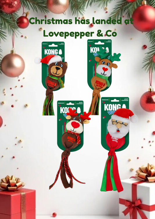 KONG Holiday Wubba collection in two sizes and four exciting characters