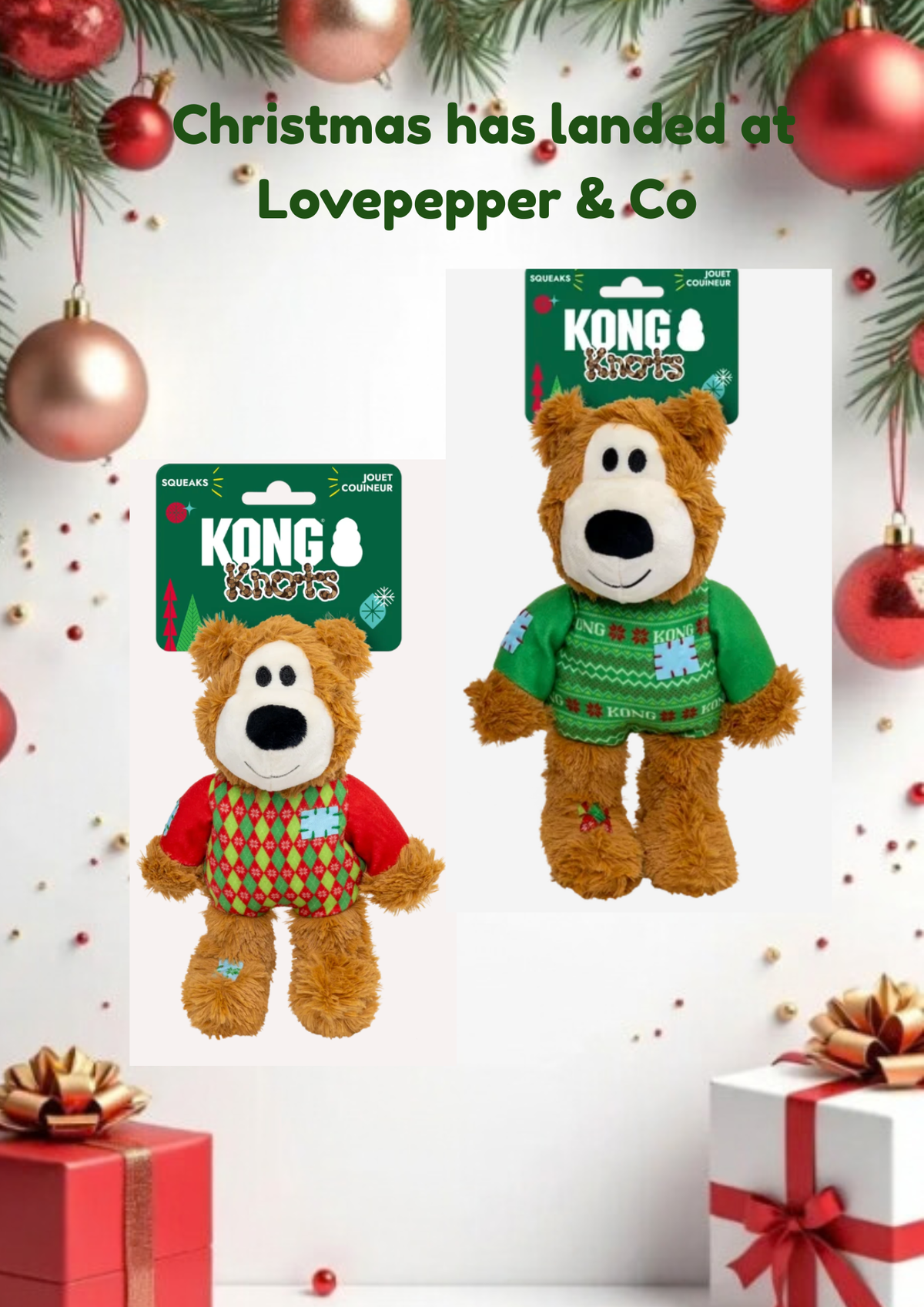 KONG Holiday Christmas Knot Bear in two sizes , perfect gift for Dogs and Puppies