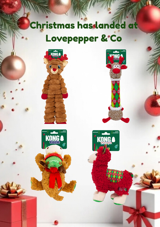 KONG Holiday Christmas toys for Dogs and Puppys,Crumples Reindeer,Luvs Reindeer,Cozir Reindeer and Sherps Llama
