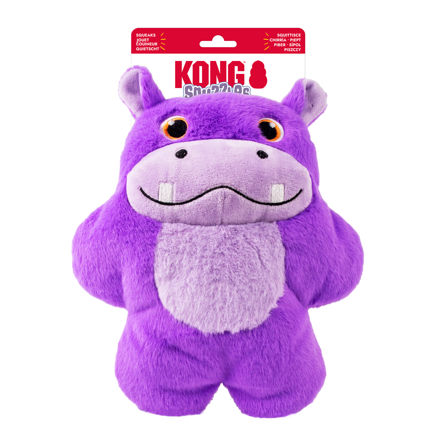 KONG Snuzzles XL colossal characters are plump-full of fun! Snuzzles XL’s full-body squeaker calls out with a long, low-tone bellow, and gives the toy a dense mouthfeel that engages play and rewards natural chewing behavior with every bite.