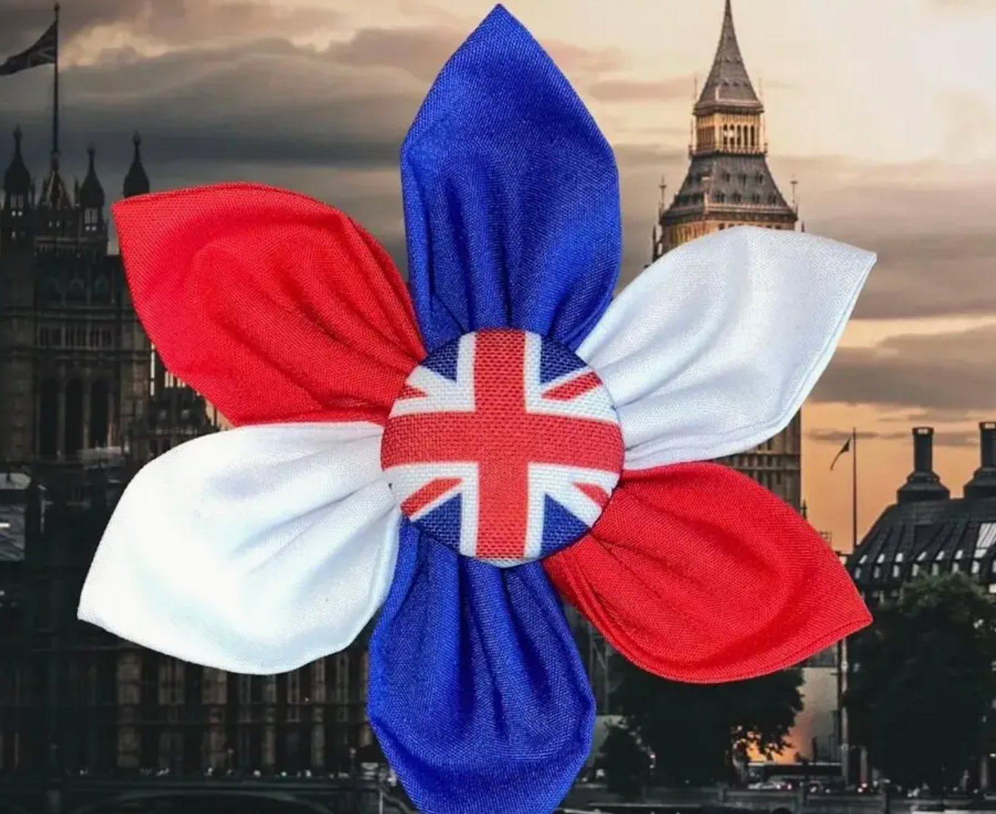 Such a striking bow tie shows British pride. And union jacks all handmade for small and large breed dogs