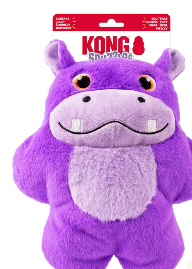 KONG Snuzzles XL colossal characters are plump-full of fun! Snuzzles XL’s full-body squeaker calls out with a long, low-tone bellow, and gives the toy a dense mouthfeel that engages play and rewards natural chewing behavior with every bite.