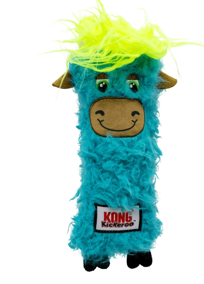 KONG Kickeroo Highland Cows are the perfect toy for your cool kitty! A bright shaggy 'do and long plush body filled with catnip