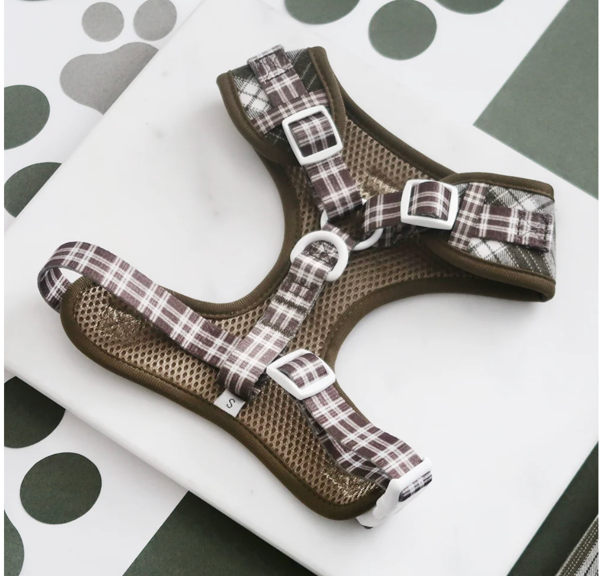 COCOPUP Olive Check Adjustable Neck HARNESS