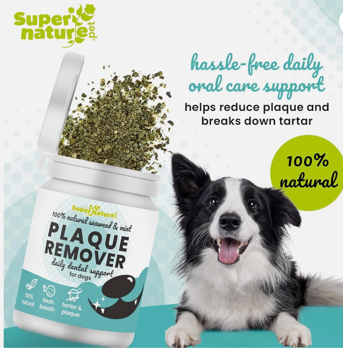 Supernature Plaque Remover for Dogs 60g | 100% Natural Dental Care, Reduces Plaque