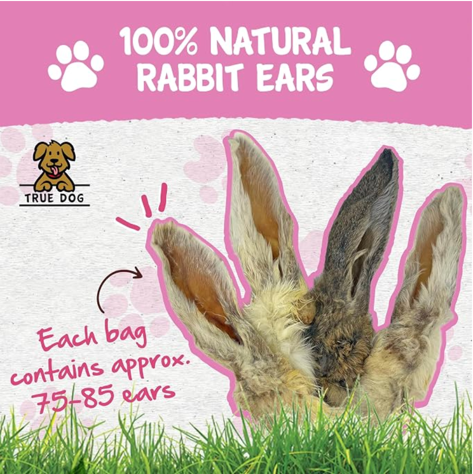 True Dog Rabbit Ears with Fur 1kg (75-85 Ears) | Premium Hypoallergenic Dog Chew Treat for Puppy, Adult & Senior, 100% Natural, Grain & Gluten Free Treat