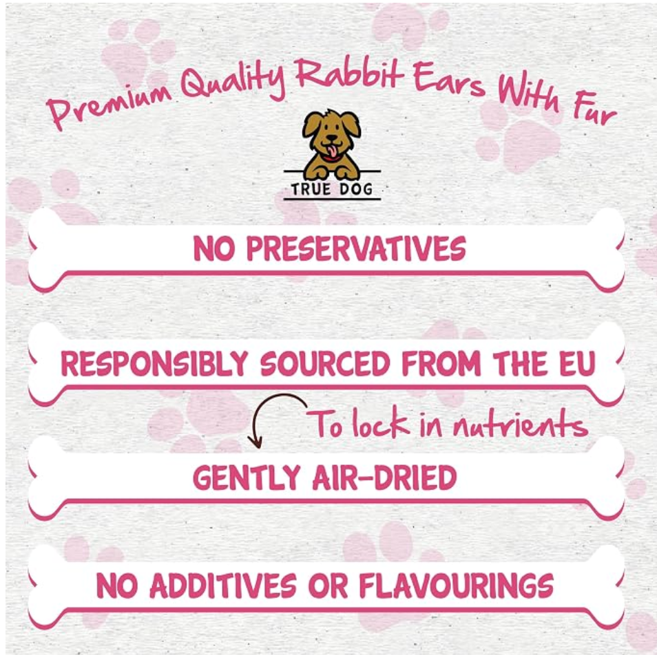 True Dog Rabbit Ears with Fur 1kg (75-85 Ears) | Premium Hypoallergenic Dog Chew Treat for Puppy, Adult & Senior, 100% Natural, Grain & Gluten Free Treat