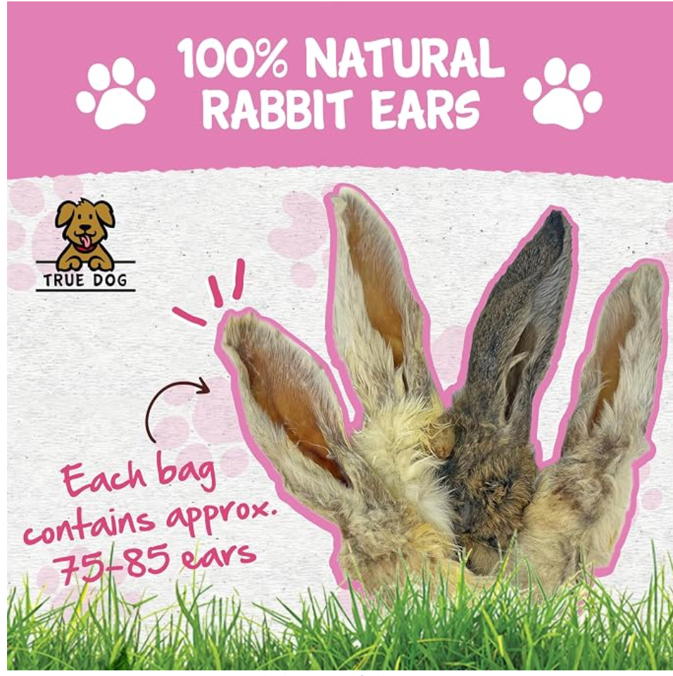 True Dog Rabbit Ears with Fur 1kg (75-85 Ears) | Premium Hypoallergenic Dog Chew Treat for Puppy, Adult & Senior, 100% Natural, Grain & Gluten Free Treat