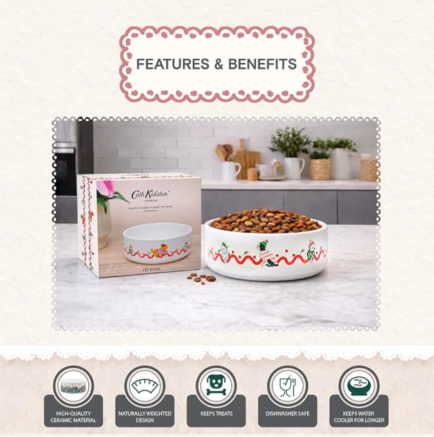 Cath Kidston Hearts and Roses Ceramic Pet Bowls in two different sizes