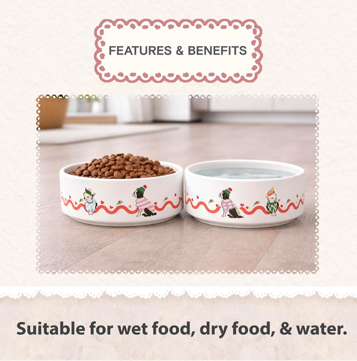 Cath Kidston Hearts and Roses Ceramic Pet Bowls in two different sizes