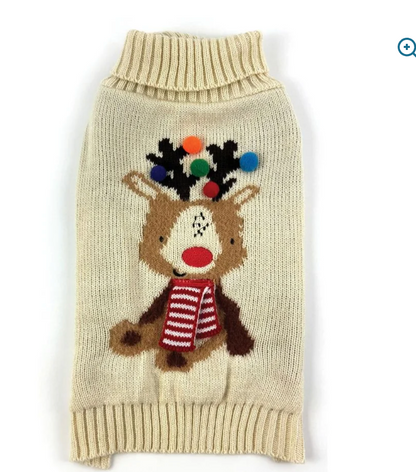 Happy Pet Reindeer Bobble Christmas Dog Sweater 🦌 Festive Knitted Jumper