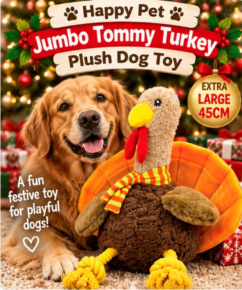 Jumbo Tommy Turkey 🦃 Plush Christmas Dog Toy by Happy Pet