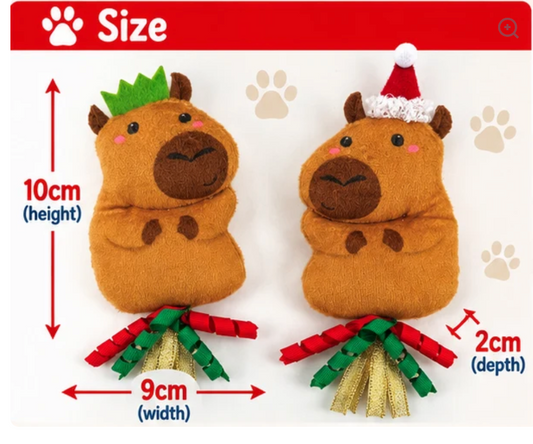 Corby Capybara  Pack of 2 Christmas Cat Toys by Happy Pet