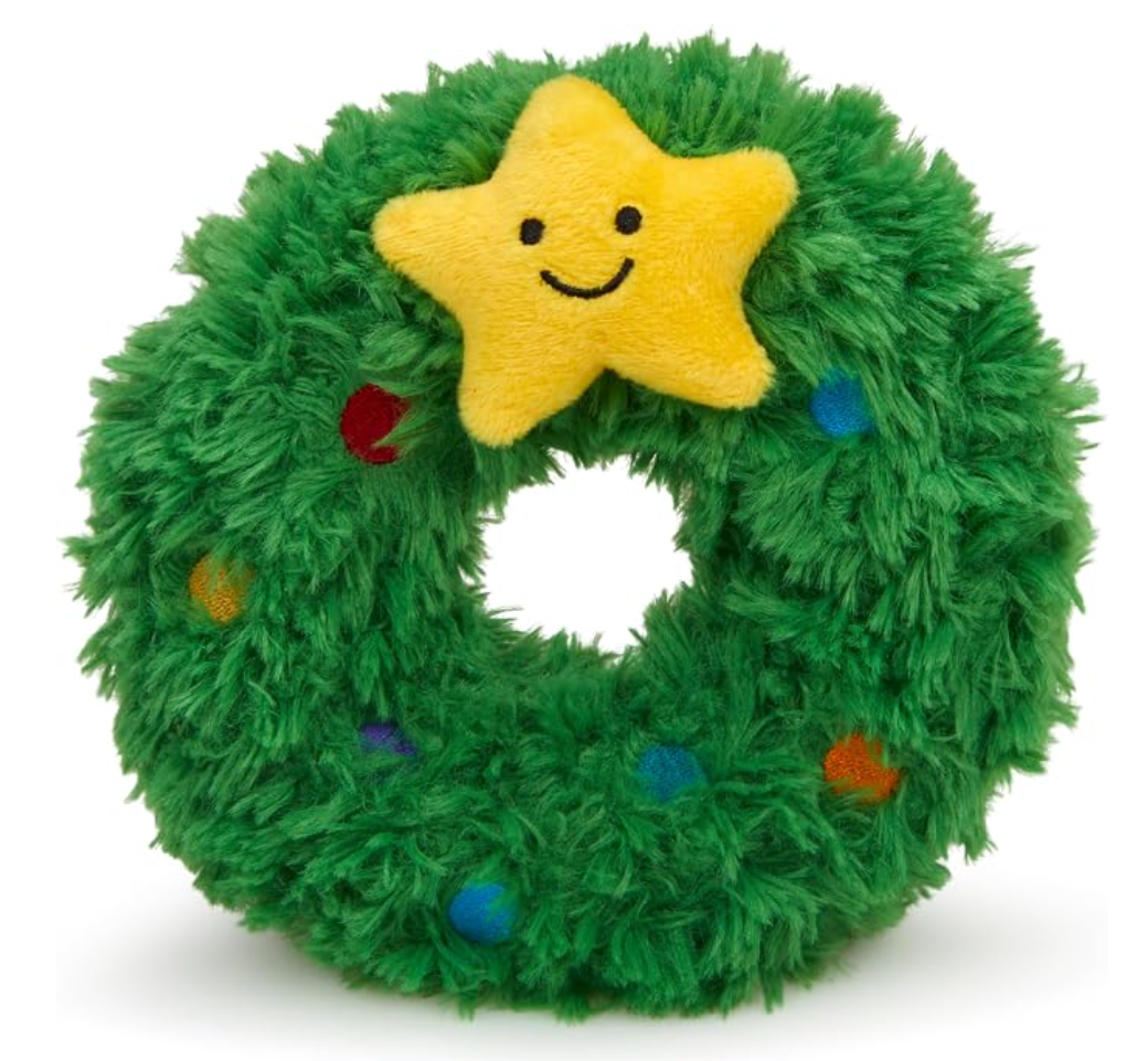 Petface  Dog Toy has had a winter makeover ready for Christmas! With a cute smiley face, crinkle leaves and a built in squeaker.