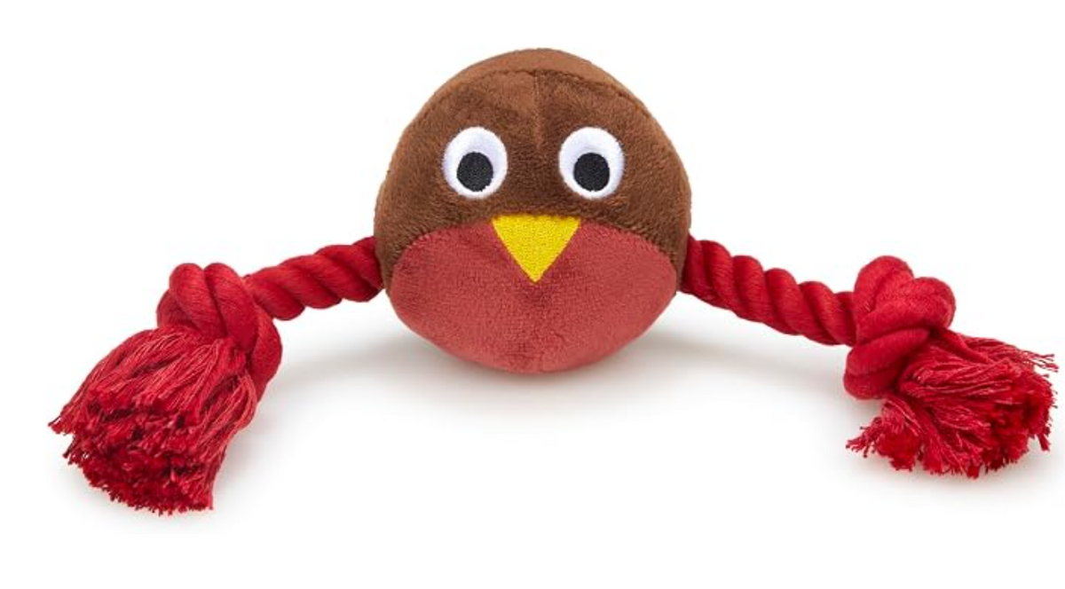 Petface  Dog Toy has had a winter makeover ready for Christmas! With a cute smiley face, crinkle leaves and a built in squeaker.