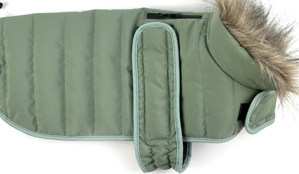 Khaki Green Puffer Dog Coat