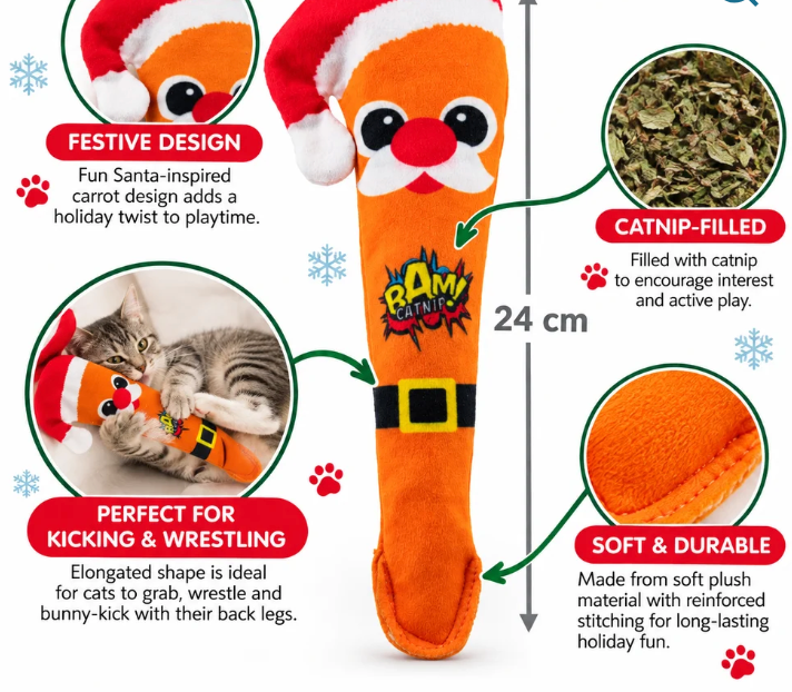 Cat Christmas toys-BAM Santa and Rudolf Catnip toys.