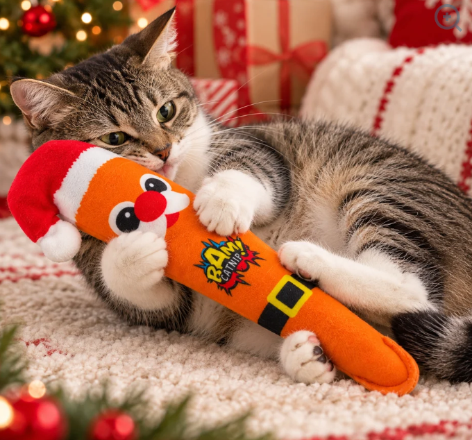 Cat Christmas toys-BAM Santa and Rudolf Catnip toys.