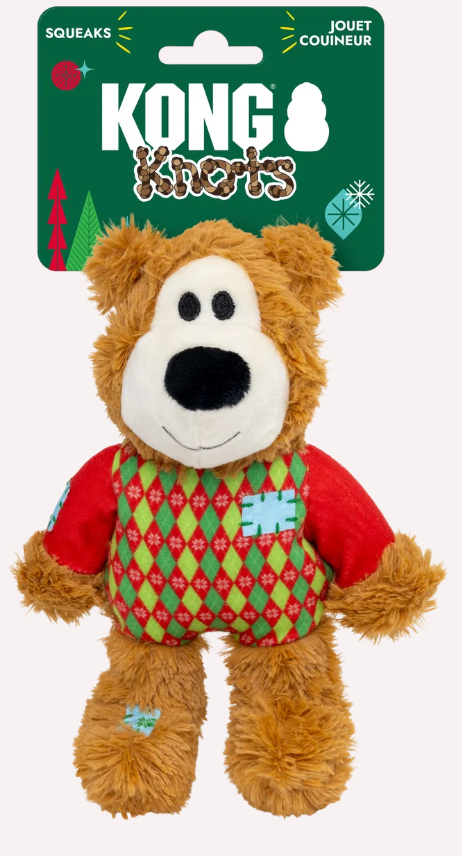 KONG Holiday Christmas Knot Bear in two sizes , perfect gift for Dogs and Puppies