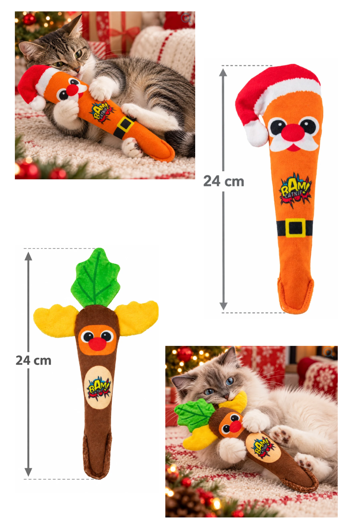 Cat Christmas toys-BAM Santa and Rudolf Catnip toys.