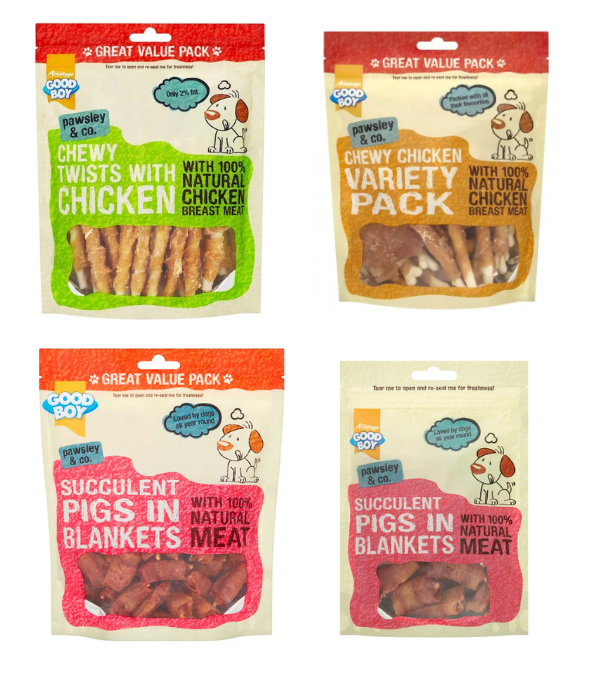 GOOD BOY Christmas treat options Pigs in Blankets,Chewy Twists and Chicken variety
