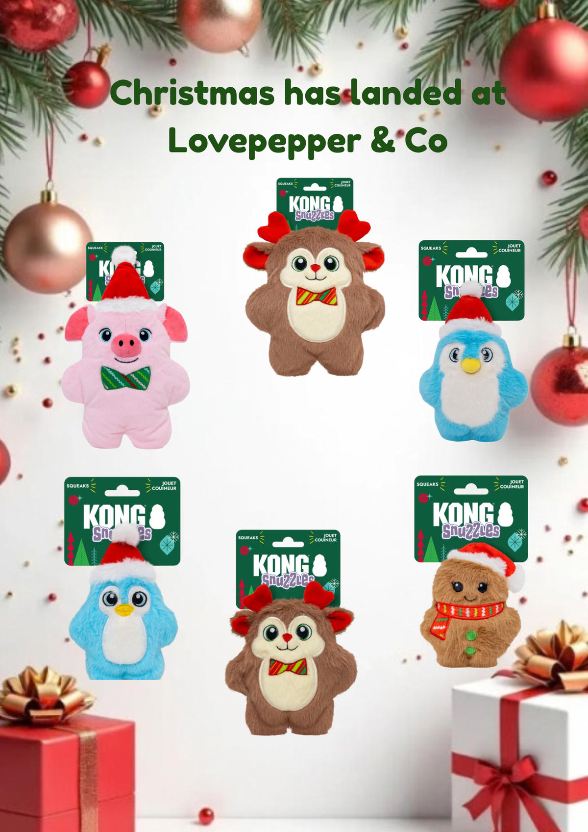 KONG Holiday Christmas Toys for Dogs and Puppies - Snuzzles range from XL to XS