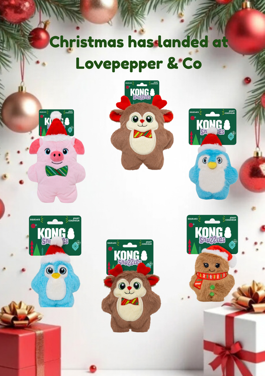 KONG Holiday Christmas Toys for Dogs and Puppies - Snuzzles range from XL to XS